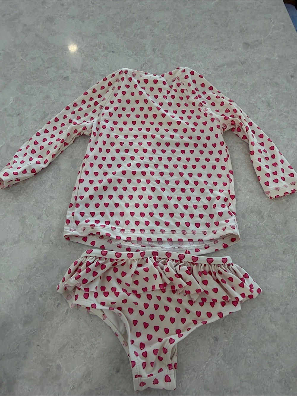 Roller Rabbit White and Pink Heart Rash Guard Bikini Set - Picture 5 of 6